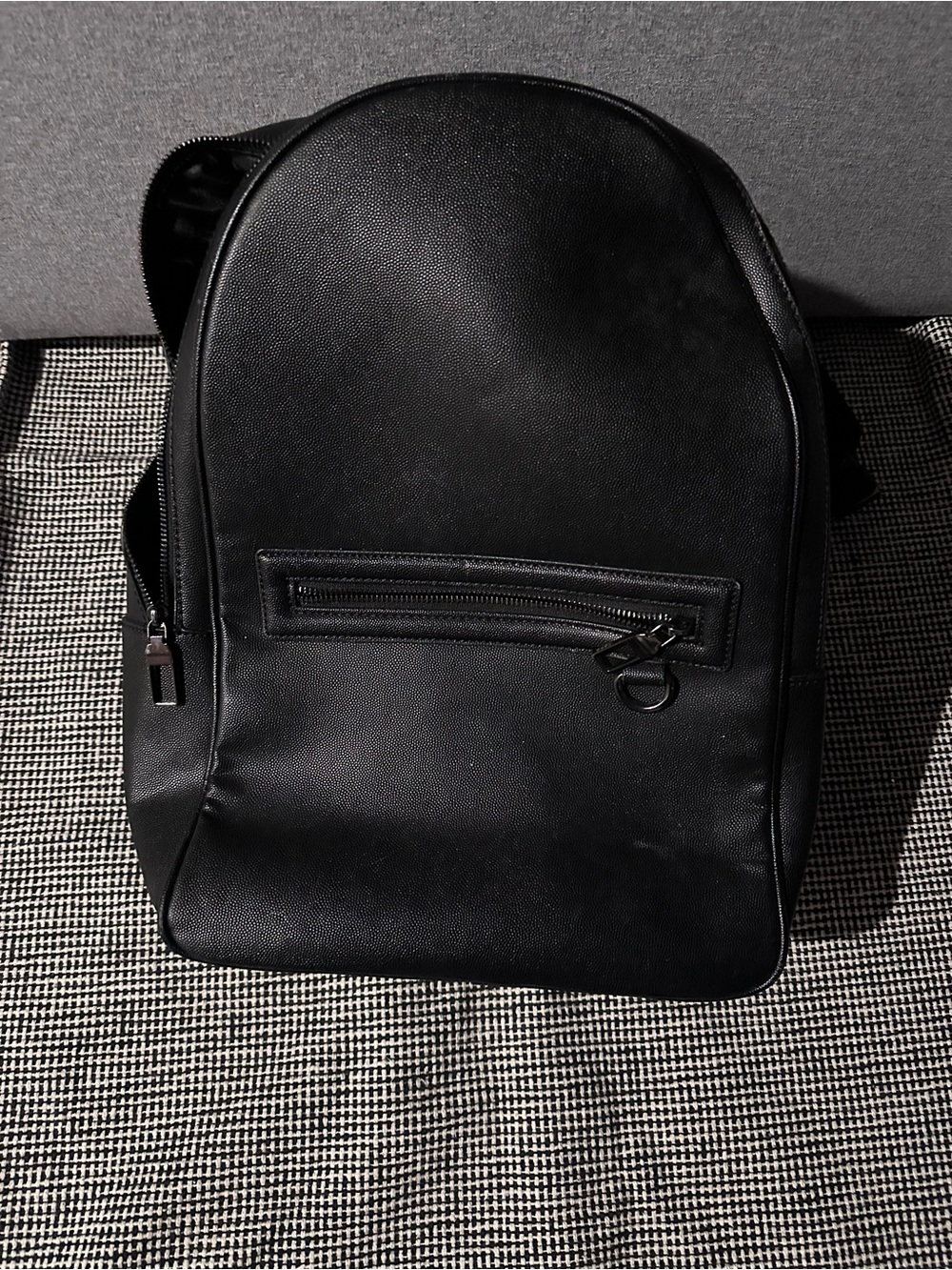 Zara Black Laptop Leather-Style Backpack with Front Zip Pocket